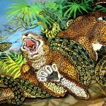 Ligabue Leopardo assalito da un serpente