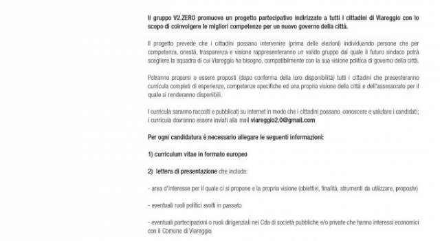 SETTE ADESIONI DI CANDIDATI A SINDACO PER IL PROGETTO &#8220;VIAREGGIO RICERCA ASSESSORI&#8221;