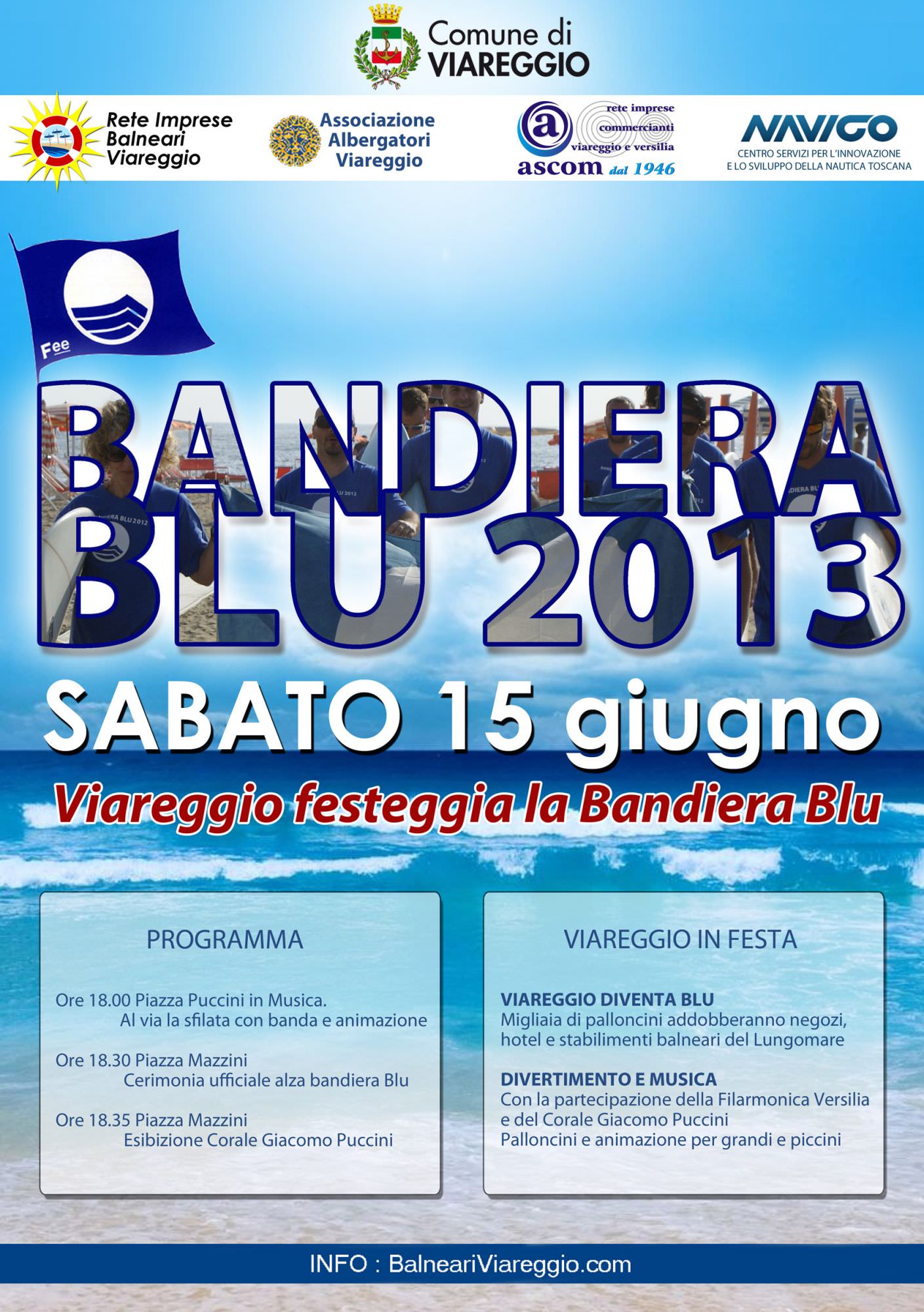 A VIAREGGIO MUSICA ED EVENTI IN PASSEGGIATA PER FESTEGGIARE LA BANDIERA BLU