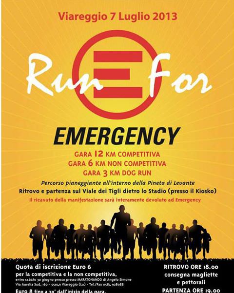 VIAREGGIO,”RUN FOR EMERGENCY” IN PINETA DI LEVANTE. PER AIUTARE LE VITTIME DI GUERRA