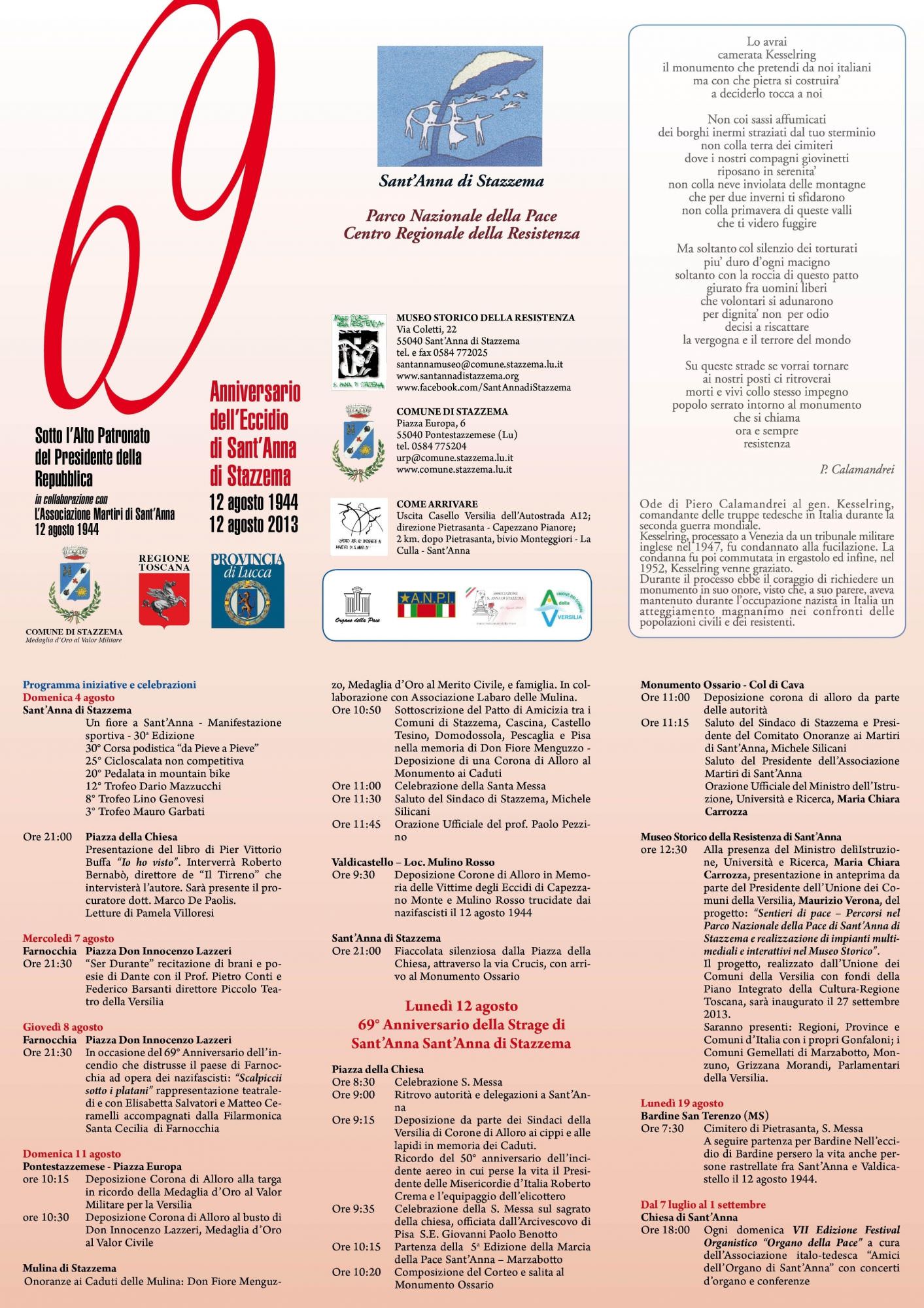 Sant’Anna di Stazzema, il programma delle commemorazioni del 69° anniversario dell’eccidio