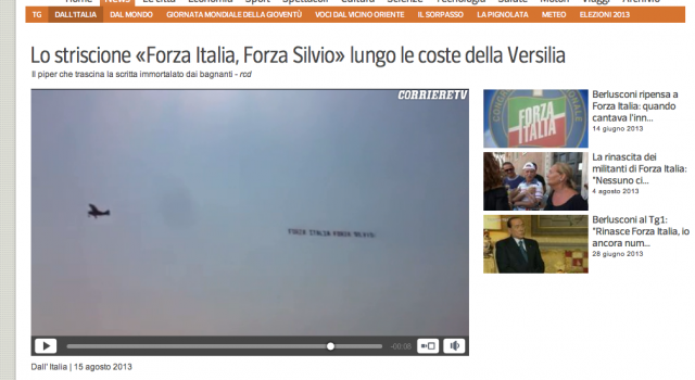 Il Corriere della Sera cita VersiliaToday. Il video dell&#8217;aereo del Cavaliere ripreso dal quotidiano milanese