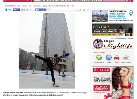 Prima pagina sul Corriere per la pista di pattinaggio viareggina a Milano