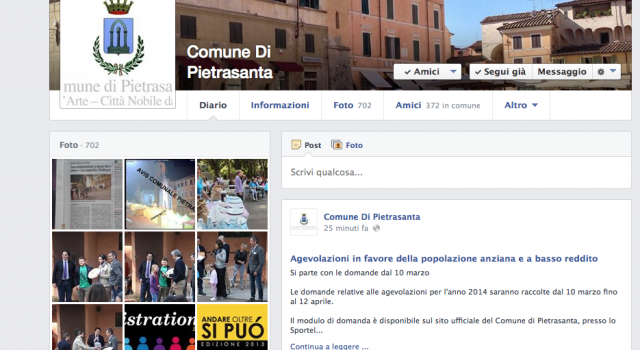 Pietrasanta precisa: &#8220;Sulla pagina facebook diamo notizie, non risolviamo problemi di singoli cittadini&#8221;