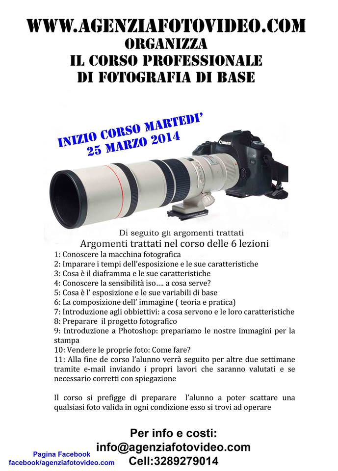 L’Agenzia Foto Video organizza un corso di fotografia