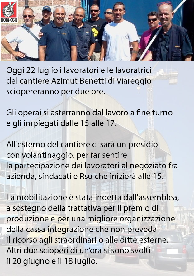 Nuovo sciopero dei lavoratori del cantiere Azimut Benetti