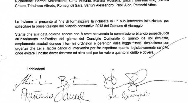 Ritardi sul bilancio 2013 del Comune di Viareggio, l&#8217;opposizione scrive al prefetto