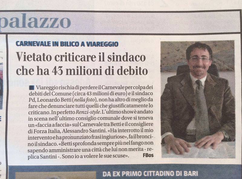 “Vietato criticare il sindaco”: la polemica tra Betti e Santini su “Il Giornale”