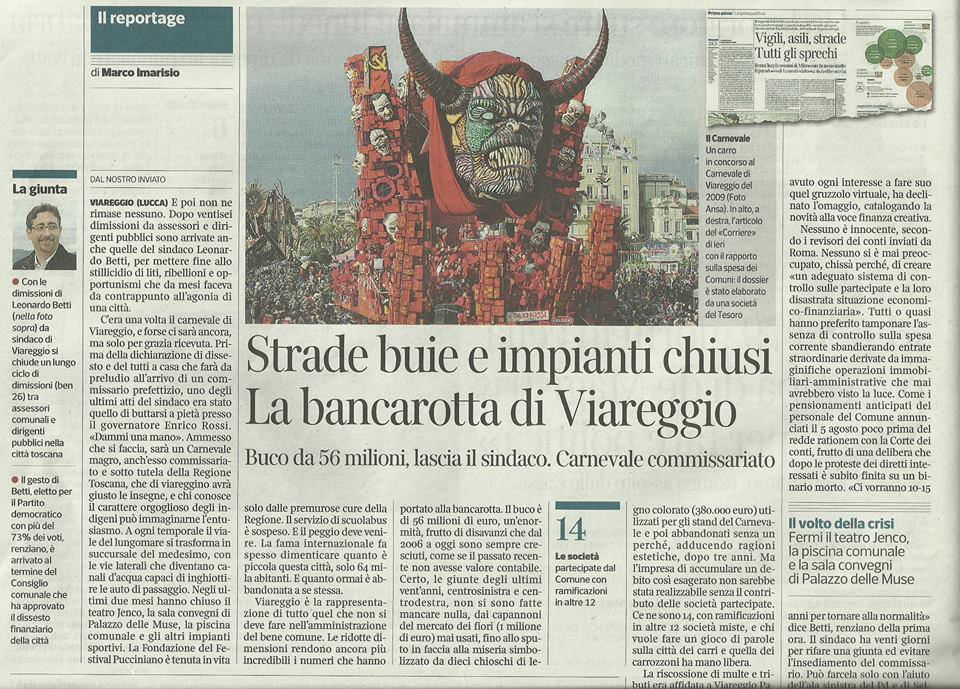 Il dissesto di Viareggio finisce su Corriere della Sera e Tg5 (video)