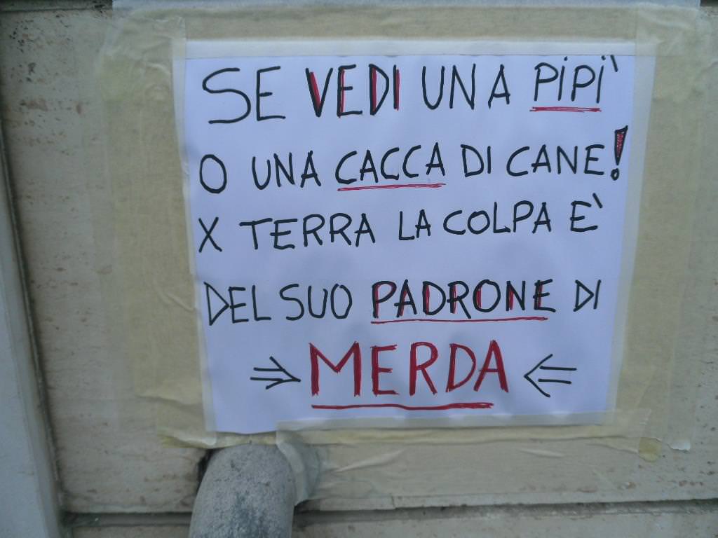 Escrementi di cani nelle strade del centro. I residenti protestano con un cartello