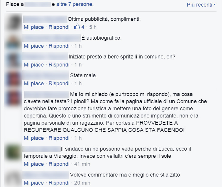 Foto "triste" sulla pagina Facebook del Comune di Viareggio, pioggia di commenti negativi 1 commenti-foto-triste