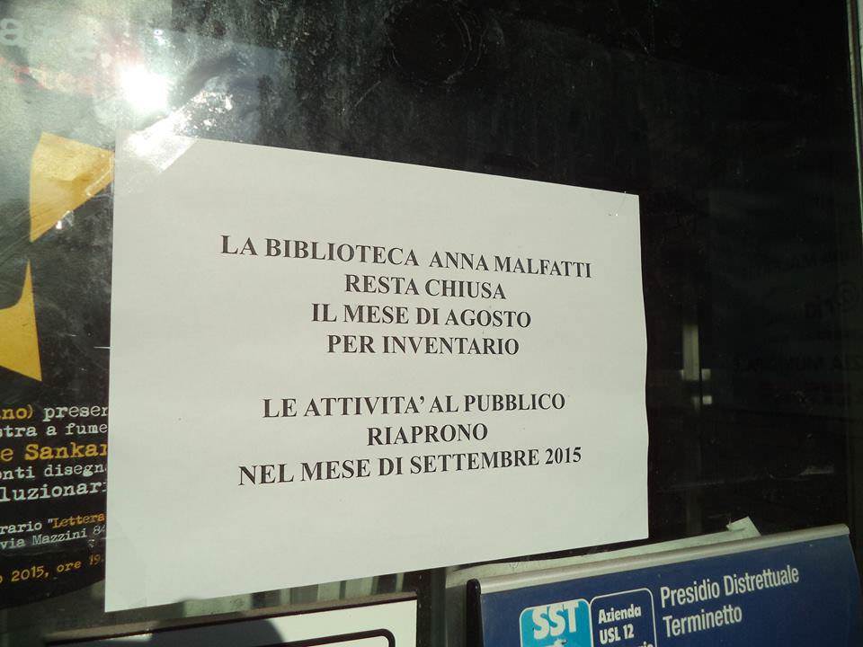 “La biblioteca ‘Malfatti’ retrocessa a sala lettura. E per ora resta chiusa”