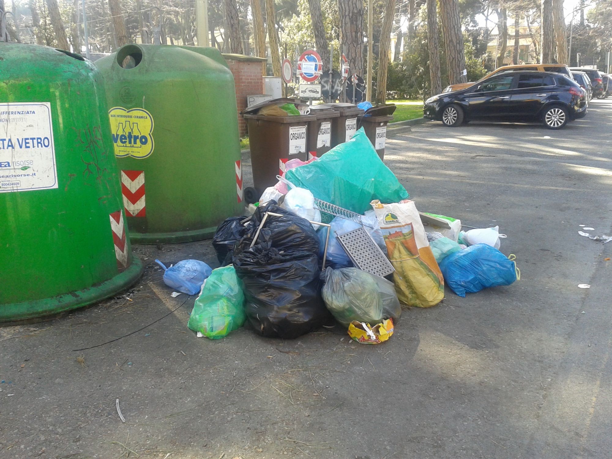 A Viareggio sacchetti di rifiuti abbandonati in mezzo alla strada