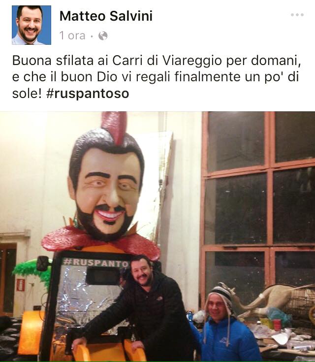 Salvini augura buon (fine) Carnevale a Viareggio su Facebook