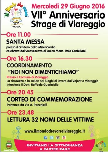 Il programma del settimo anniversario della strage di Viareggio