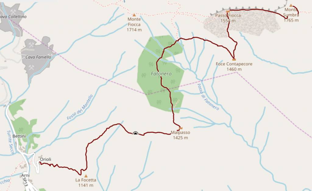 Arni monte sumbra mappa