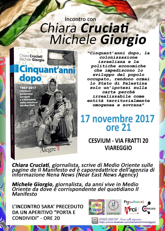 “Cinquant’anni dopo, la Palestina”, incontro con Chiara Cruciati e Michele Giorgio