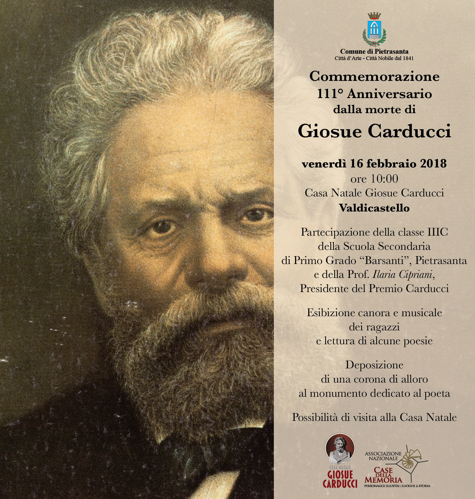 111° Anniversario dalla morte di Giosue Carducci, commemorazione a Valdicastello