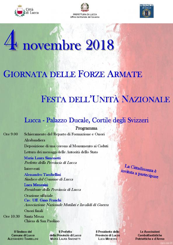 4 novembre, il programma delle celebrazioni in programma domenica in Cortile degli Svizzeri a Lucca