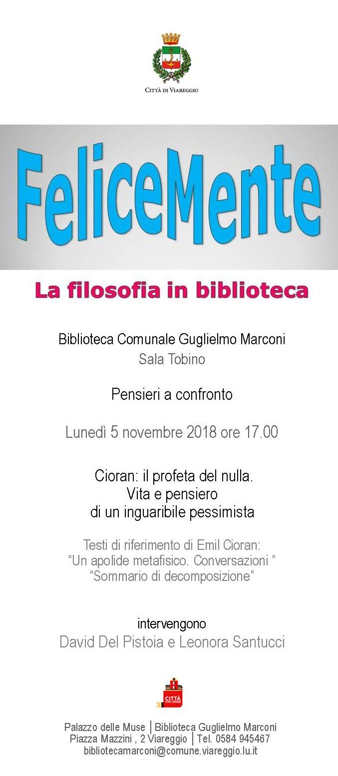 Nuovo appuntamento con la rassegna «FeliceMente… Pensieri a confronto – La filosofia in biblioteca»