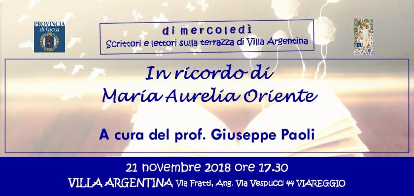 E’ dedicato alla figura di Maria Aurelia Oriente l’incontro di domani a Villa Argentina