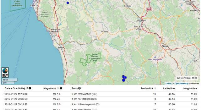 Altre tre scosse di terremoto in Toscana: i movimenti tellurici salgono a 8