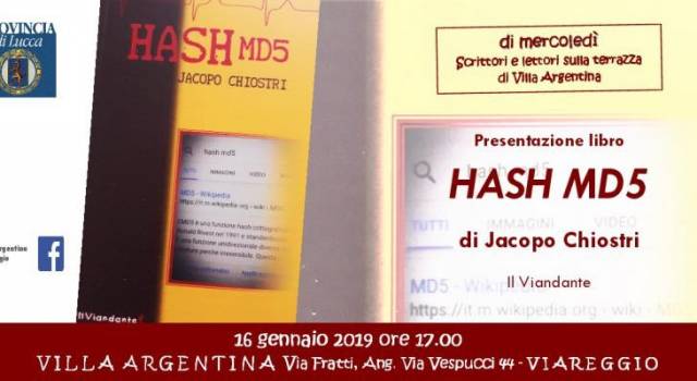 A Villa Argentina si presenta il romanzo giallo “Hash Md5”  del giornalista Jacopo Chiostri