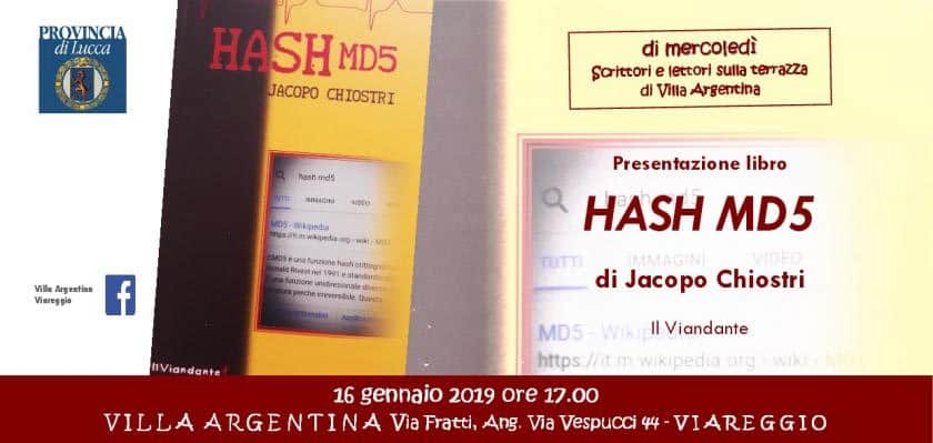 A Villa Argentina si presenta il romanzo giallo “Hash Md5”  del giornalista Jacopo Chiostri