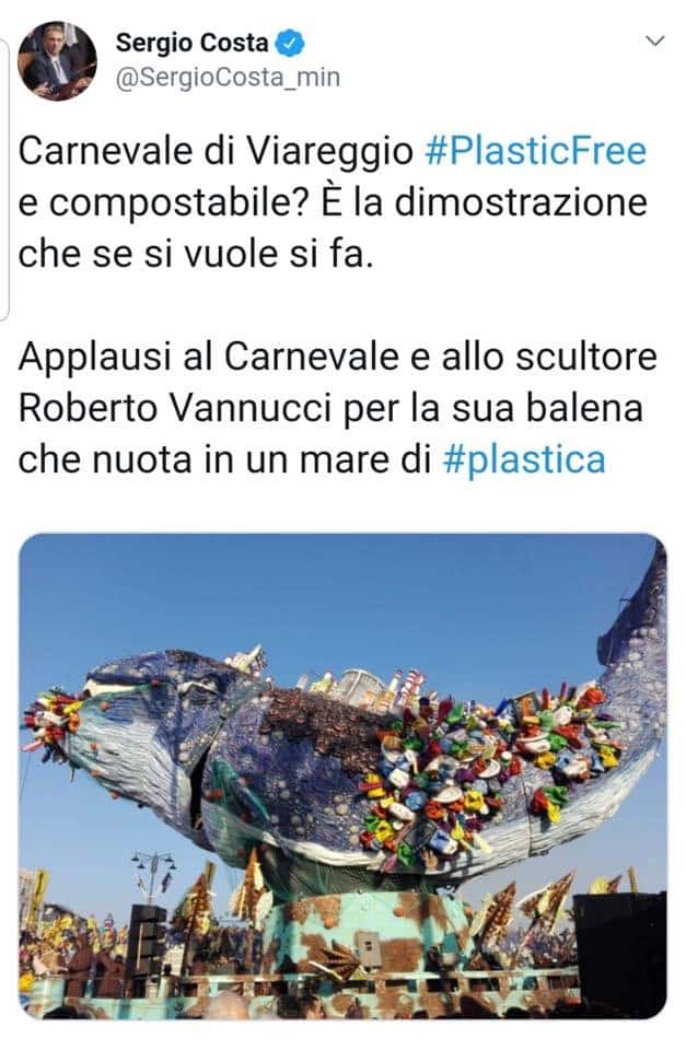 Il Ministro dell’Ambiente Sergio Costa twitta il Carnevale di Viareggio