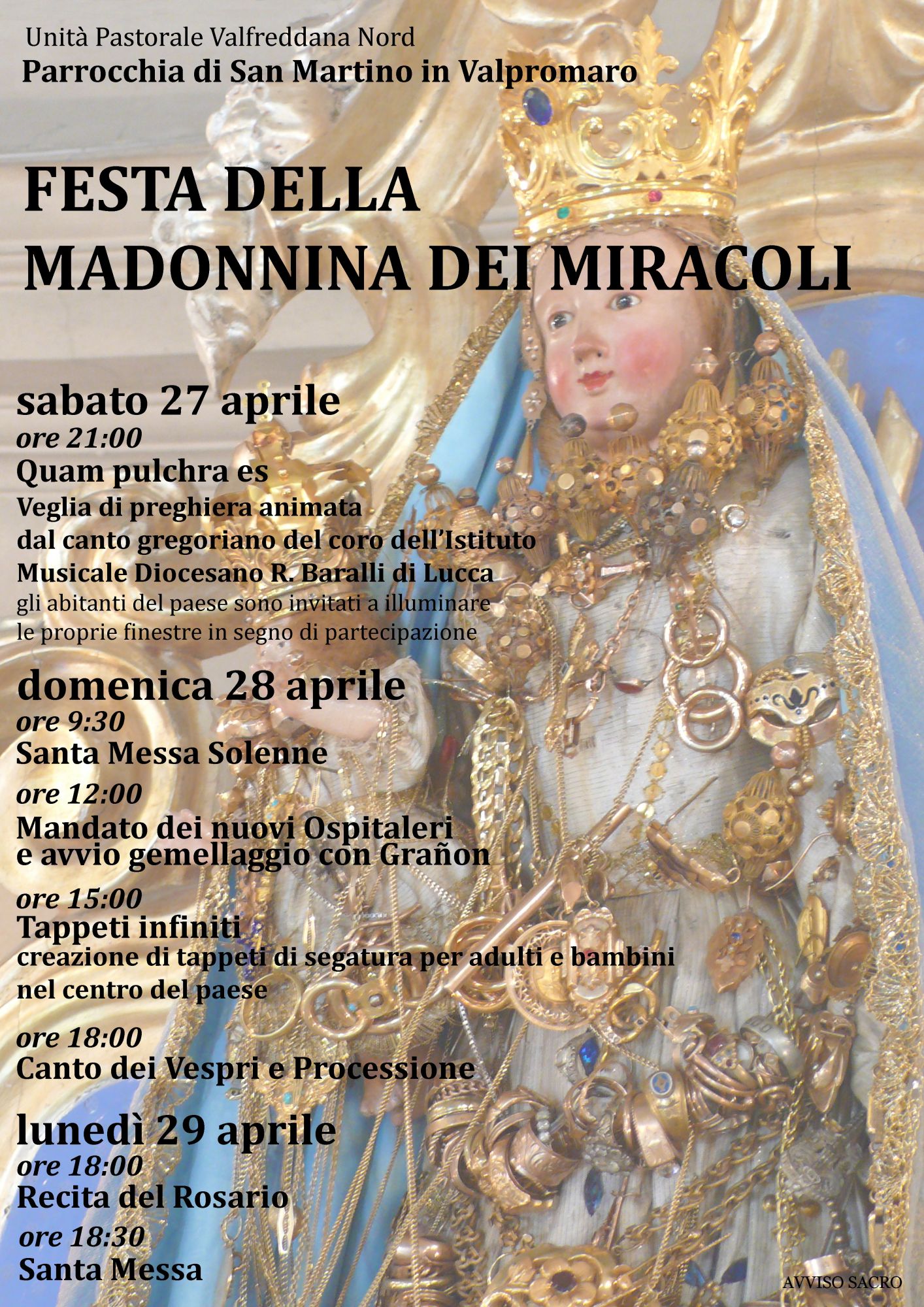 A Valpromaro festeggiamenti per la Madonnina dei Miracoli e il Corso Internazionale di Formazione per Ospitalieri Volontari i