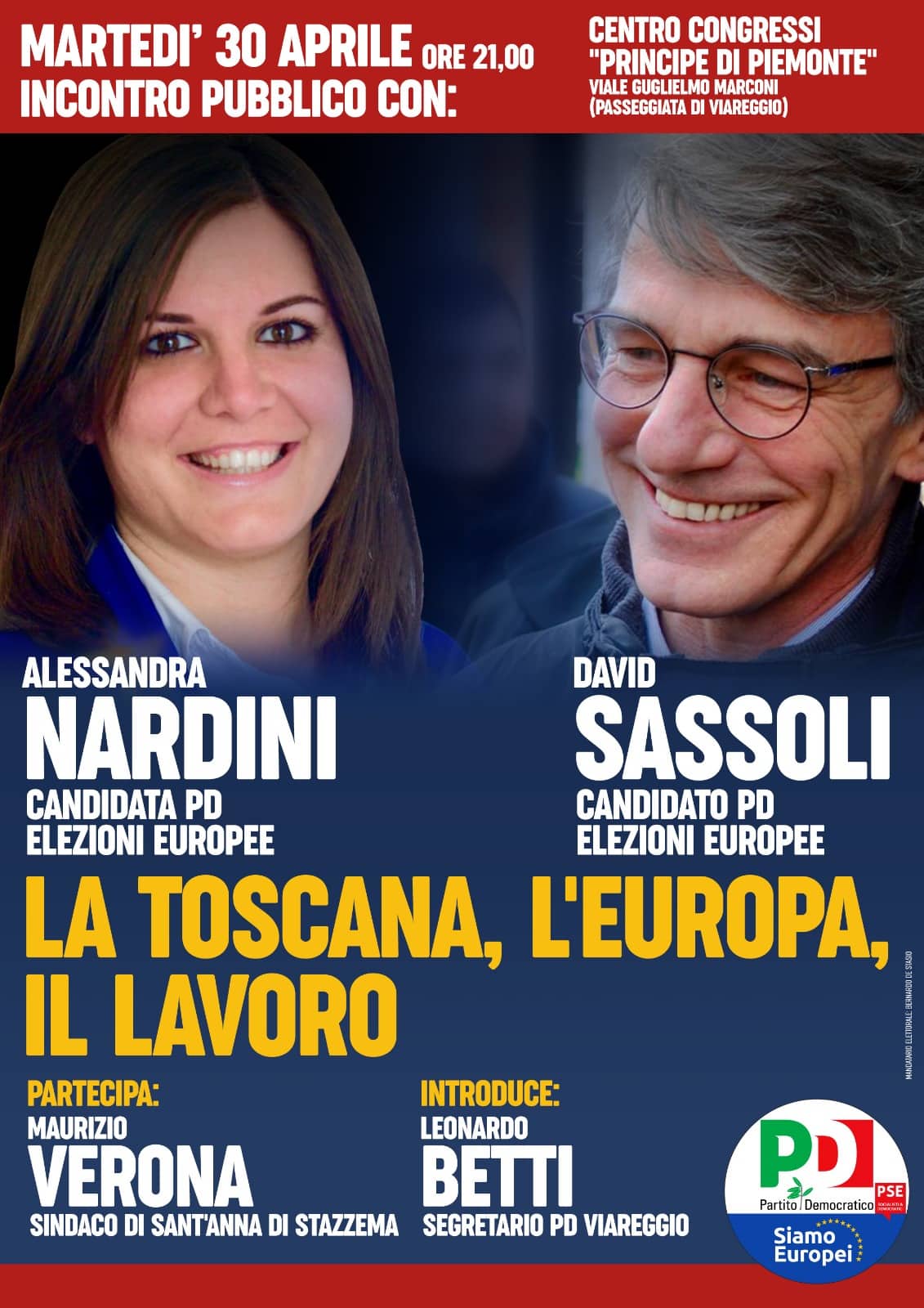 Pd, al Principe di Piemonte l’incontro con i candidati al Parlamento Europeo