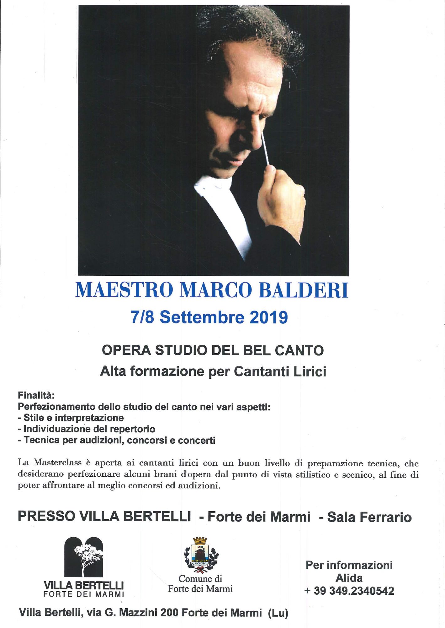 La Masterclass “Opera studio del bel canto alta formazione per cantanti lirici”