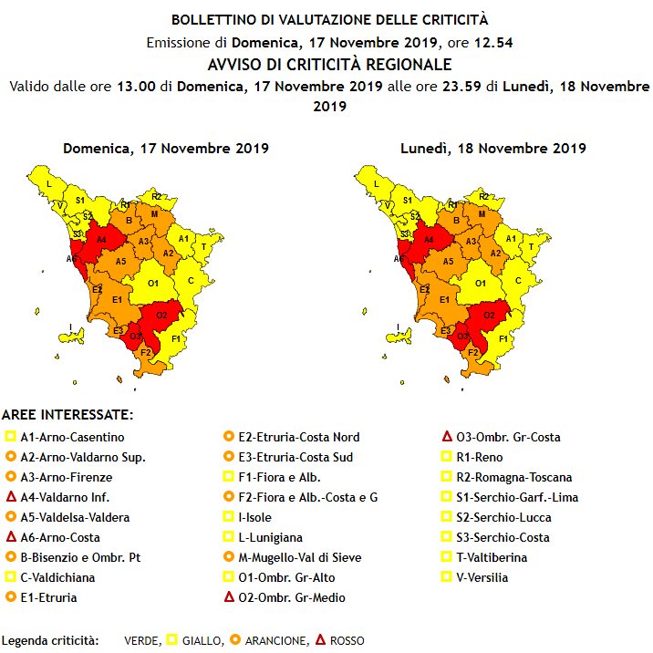 Maltempo, è ancora allerta: codice rosso in alcune zone della Toscana, massima attenzione