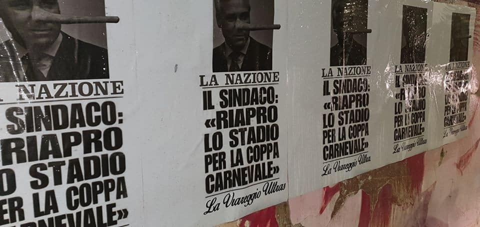 Stadio dei Pini ancora chiuso, i manifesti degli Ultras: un sindaco col naso di Pinocchio