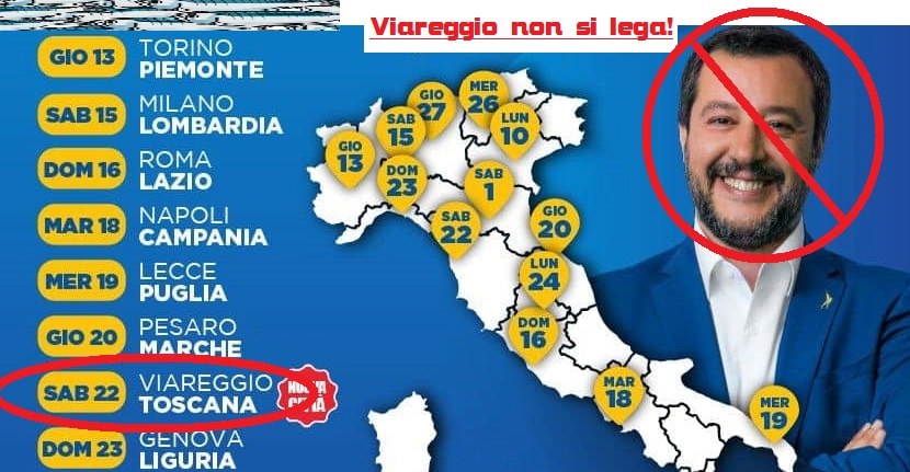 “Viareggio non si lega”, anche le sardine si mobilitano in previsione dell’arrivo di Salvini in Cittadella