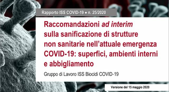 Covid-19, Iss: rapporto su sanificazione di superfici, ambienti e abbigliamento