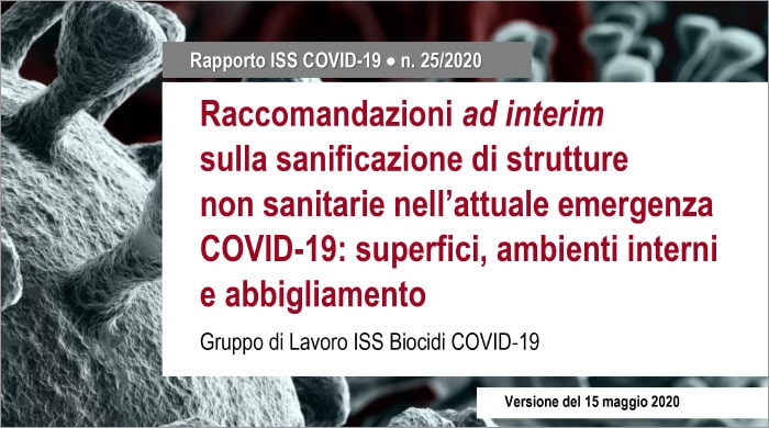 Covid-19, Iss: rapporto su sanificazione di superfici, ambienti e abbigliamento