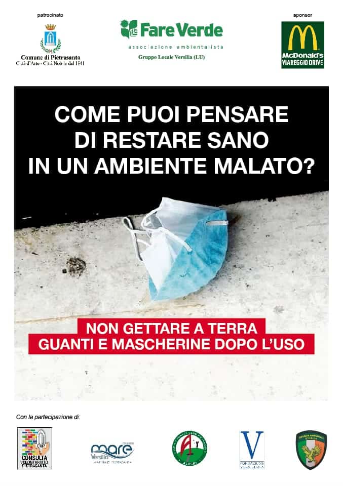 “Non gettare a terra guanti e mascherine dopo l’uso”, Pietrasanta aderisce a campagna “Fare Verde”