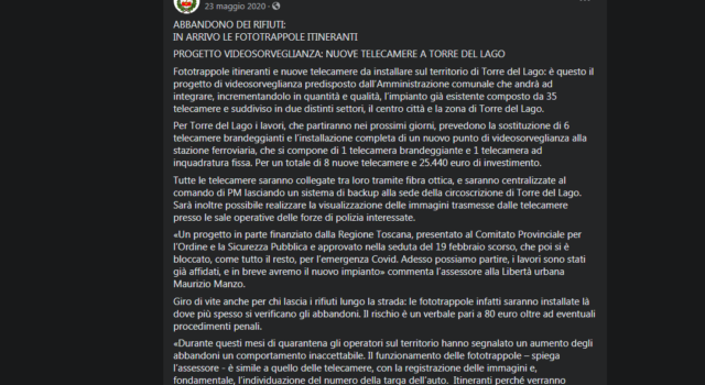 Videosorveglianza, Lega: &#8220;In oltre 5 anni dall&#8217;Amministrazione pochi risultati&#8221;