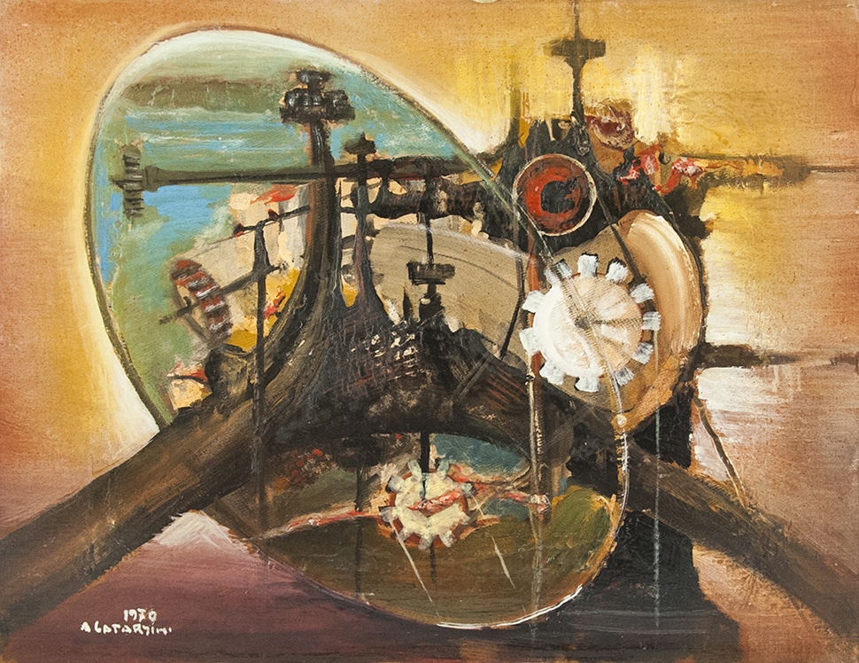 Composizione meccanica 1970 75x62 cm olio su tela Collezione privata