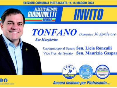 Elezioni, Pietrasanta: domenica 30 aprile a Tonfano Giovannetti insieme al vicepresidente del senato Gasparri