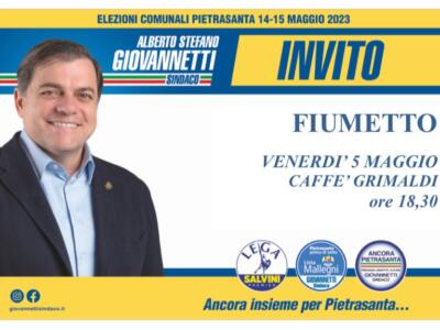 Campagna elettorale Giovannetti: prossimo incontro venerdì 5 maggio a Fiumetto