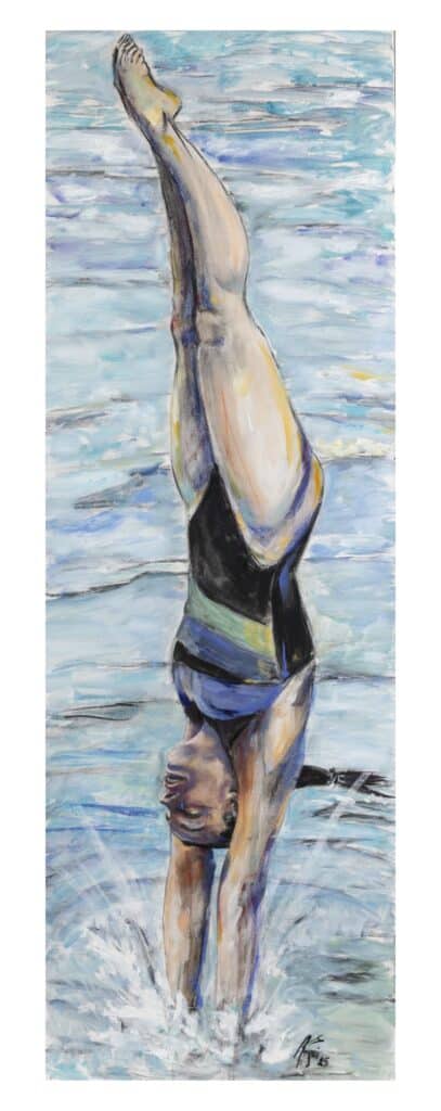 Il tuffo perfetto 2025 tecnica mista su tela 150x50 cm